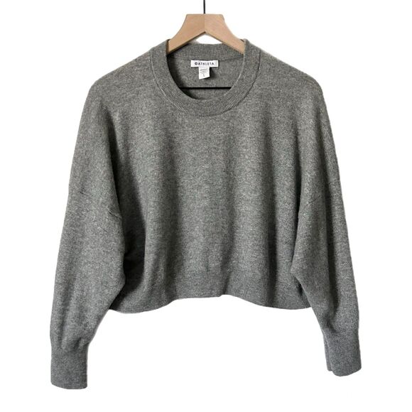 Athleta Luxe Wool Cashmere Crew Sweater in Dark Gray Heather Size Large - Picture 2 of 7